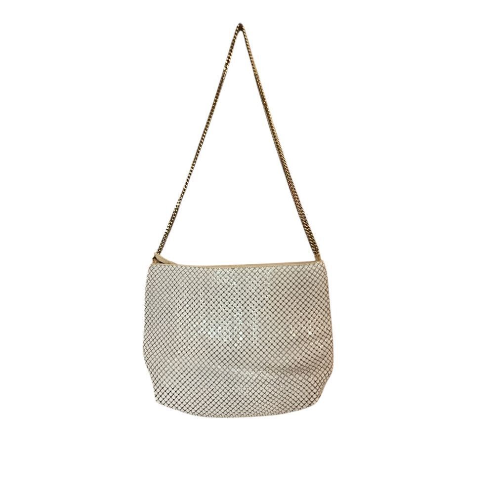 Vintage Whiting and Davis Metallic Metal Mesh Evening Bag Purse Gold Chain Strap